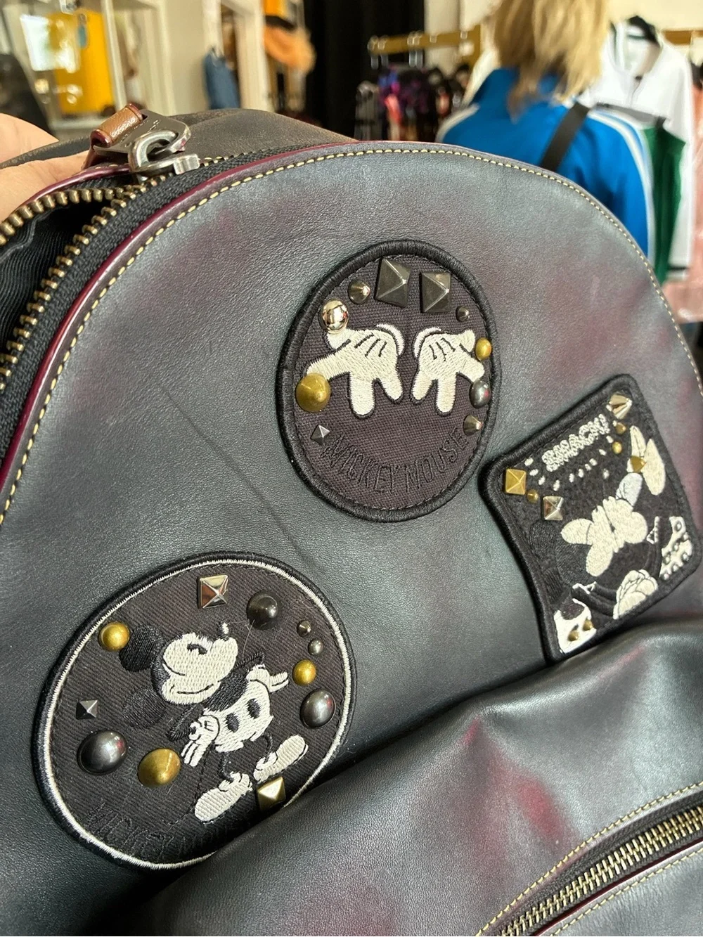 Coach x Disney Black Leather Backpack with Mickey Appliqué